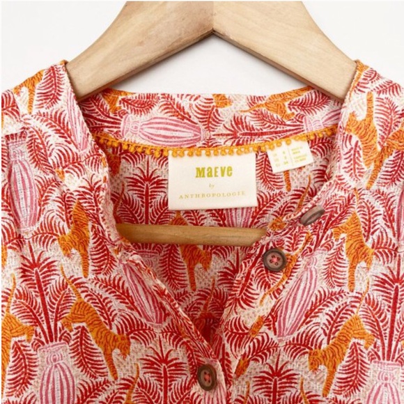 Anthropologie 0 blouse red and orange tigers print - Picture 2 of 5